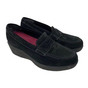 Munro Women's American Katie Walking Penny Loafer Shoes Black Wedge Moc Toe 7 M